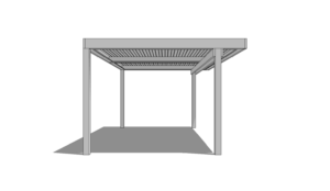 Graphic illustration of a smart pergola with louvers fully closed, offering full shade and protection in a sleek design.
